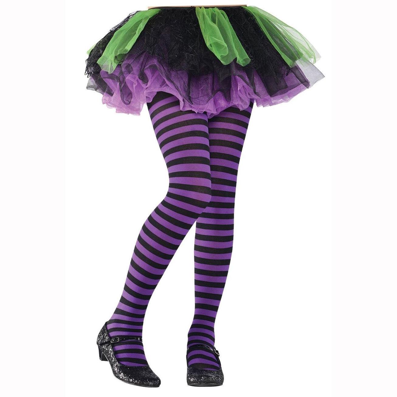 Child Purple/Black Stripped Tights Costumes & Apparel - Party Centre - Party Centre
