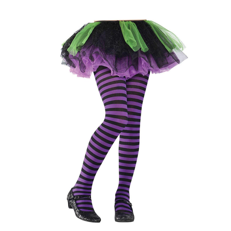 Child Purple & Black Striped Tights Costumes & Apparel - Party Centre