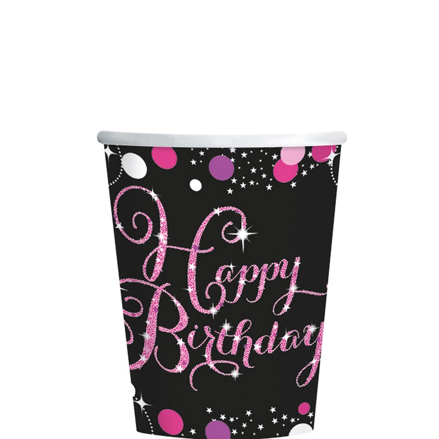 Happy Birthday Sparkling Celeb Pink Cups 9oz, 8pcs Printed Tableware - Party Centre - Party Centre