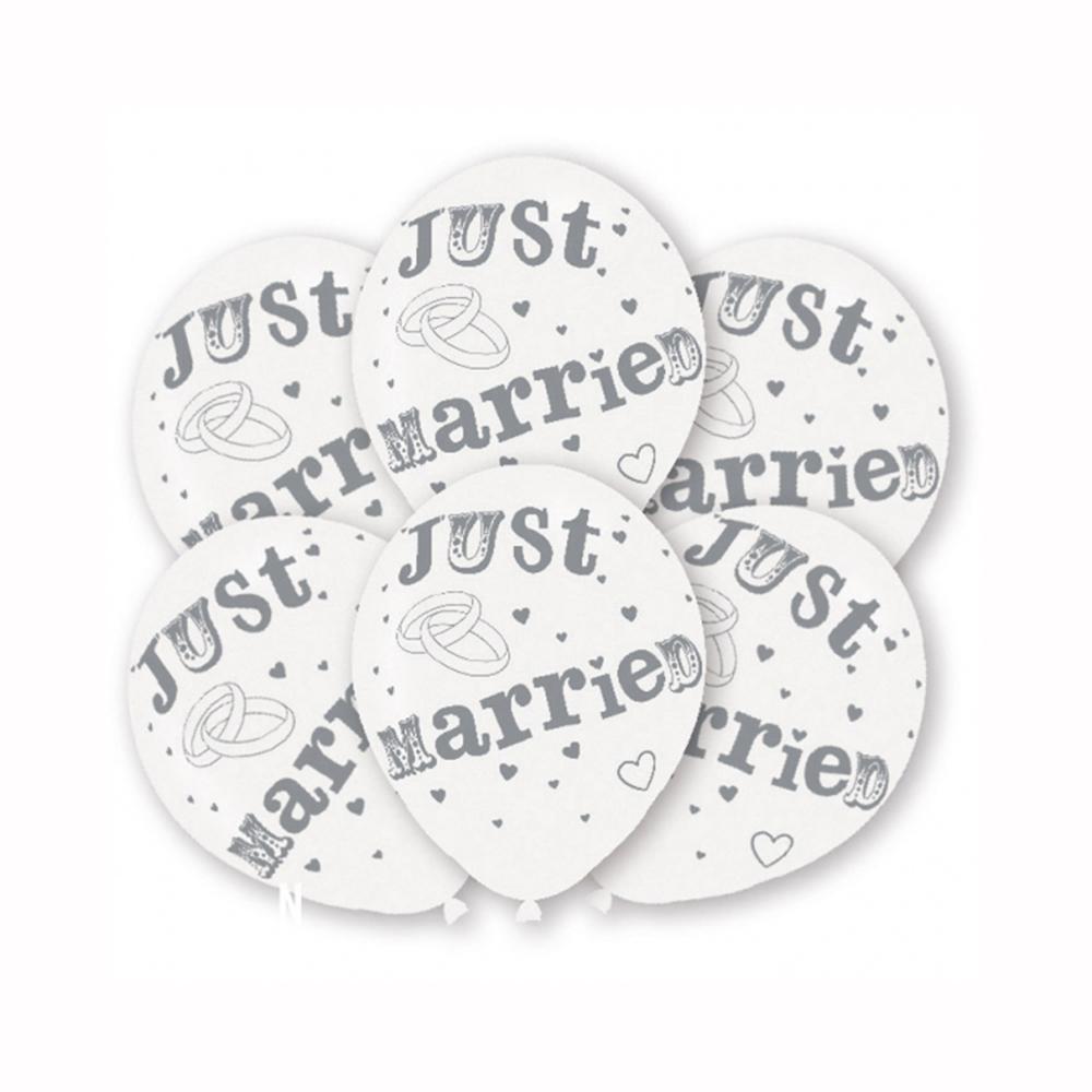 Just Married Latex Balloons 6pcs Balloons & Streamers - Party Centre - Party Centre