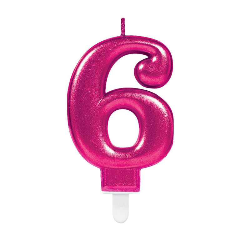 Sparkling Celebration Pink Number 6 Candle Party Accessories - Party Centre