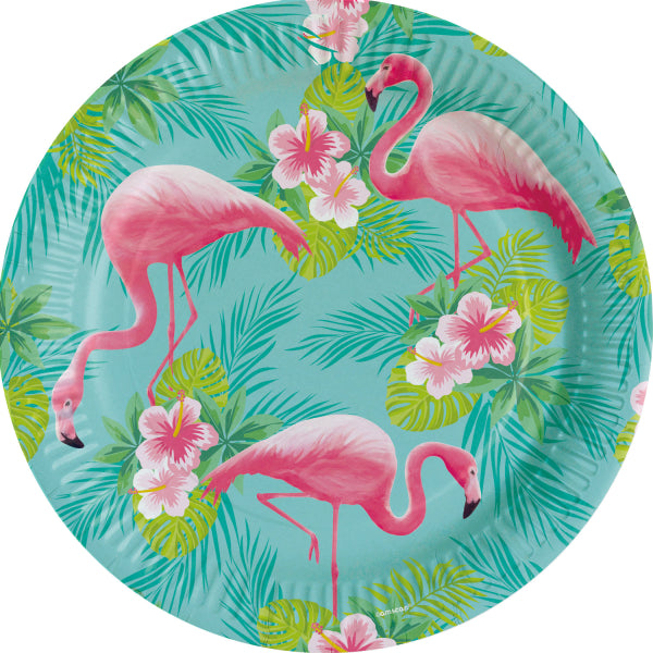 Flamingo Paradise Round Paper Plates 9in, 8pcs - Party Centre