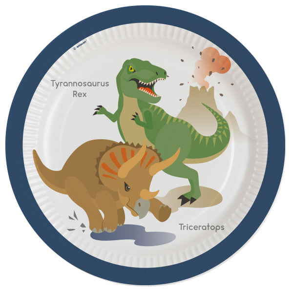 Happy Dinosaur Round Paper Plates 9in, 8pcs - Party Centre