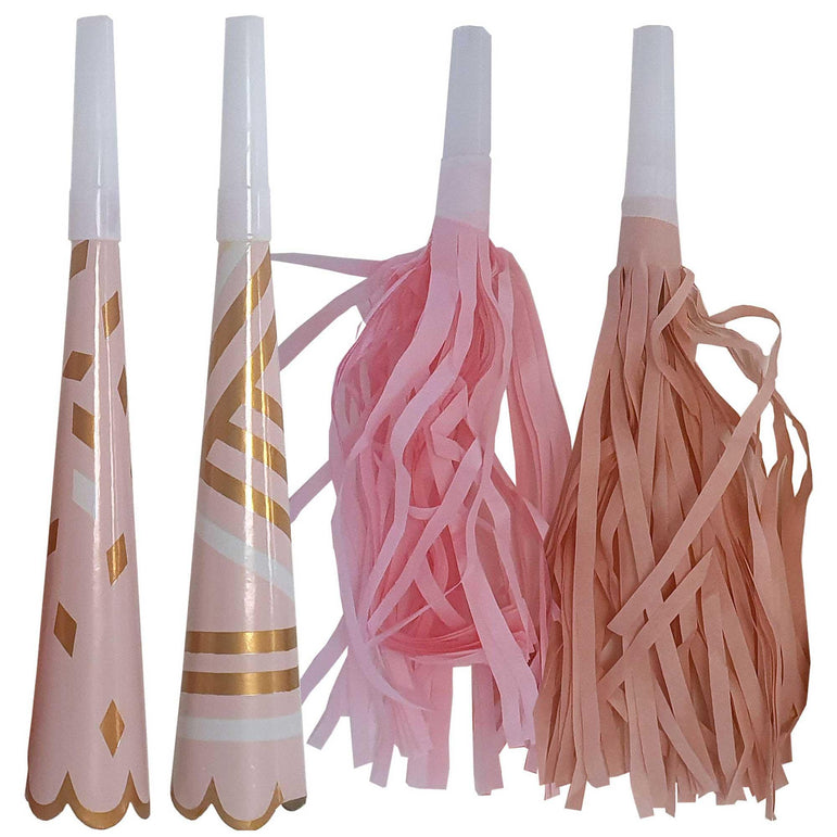 Rose Gold Birthday Paper & Plastic Horns 8pcs Party Accessories - Party Centre