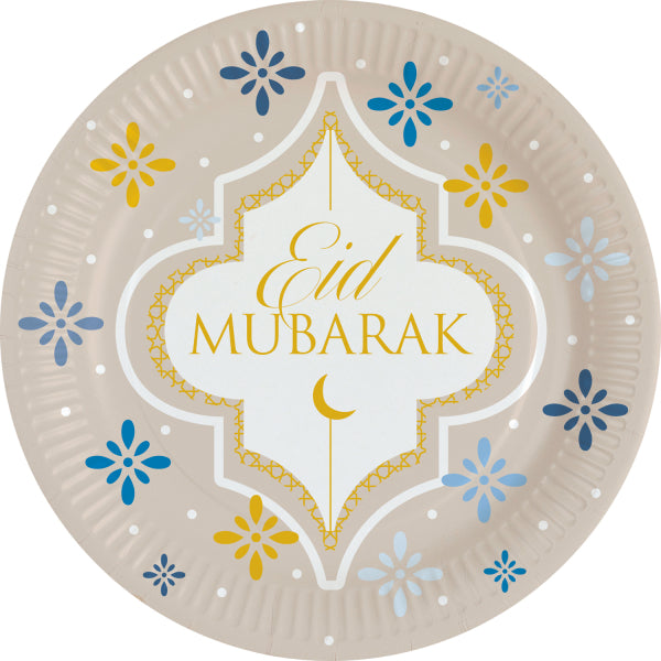 Eid Ramadan Round Paper Plates 9in, 8pcs - Party Centre