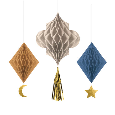 Eid Ramadan Honeycomb W/ Tassel Hanging Decoration 3pcs - Party Centre