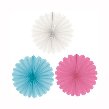 Pink, White, Turquoise Fan 3pcs Decorations - Party Centre - Party Centre