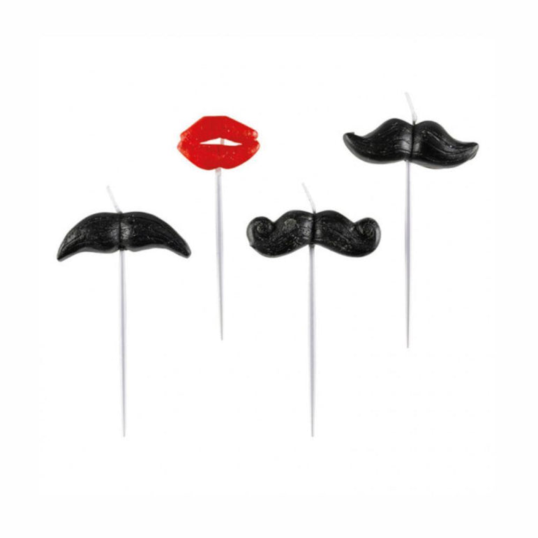 Moustache Mini Figure Candles 4pcs Party Accessories - Party Centre