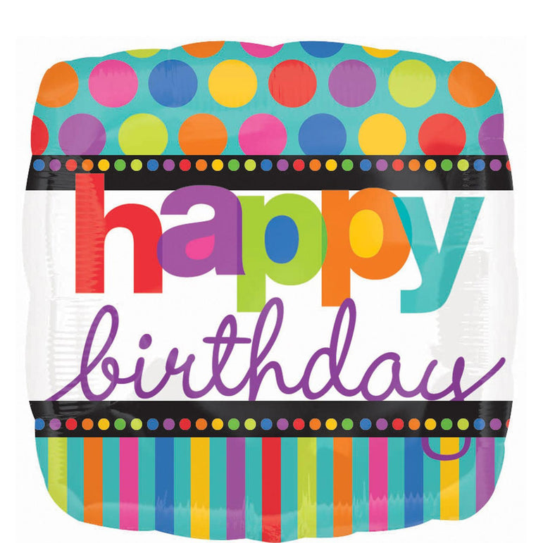 Birthday Dots & Stripes Foil Balloon 18in Balloons & Streamers - Party Centre