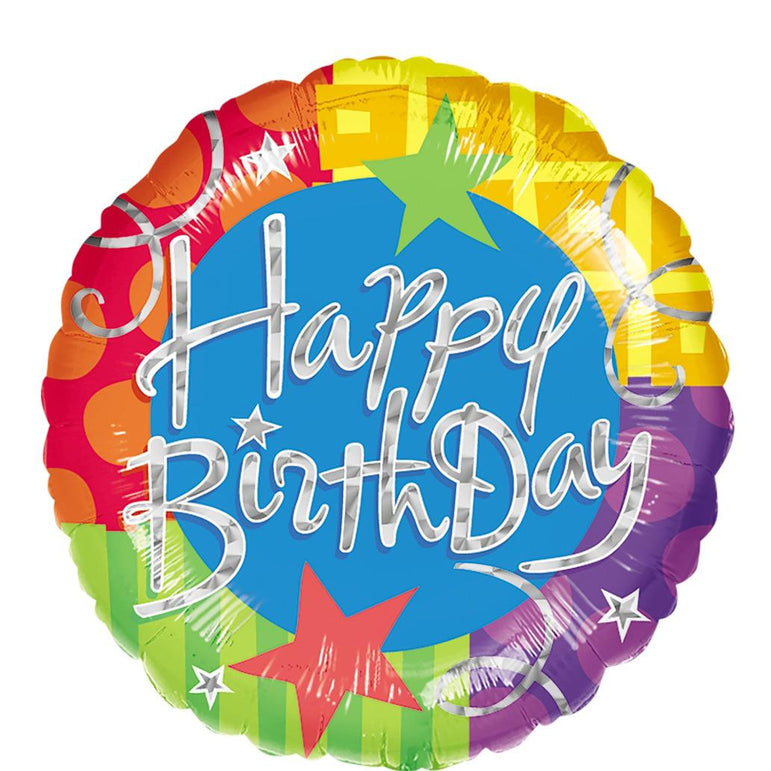Happy Birthday Blitz Holographic Foil Balloon 18in Balloons & Streamers - Party Centre
