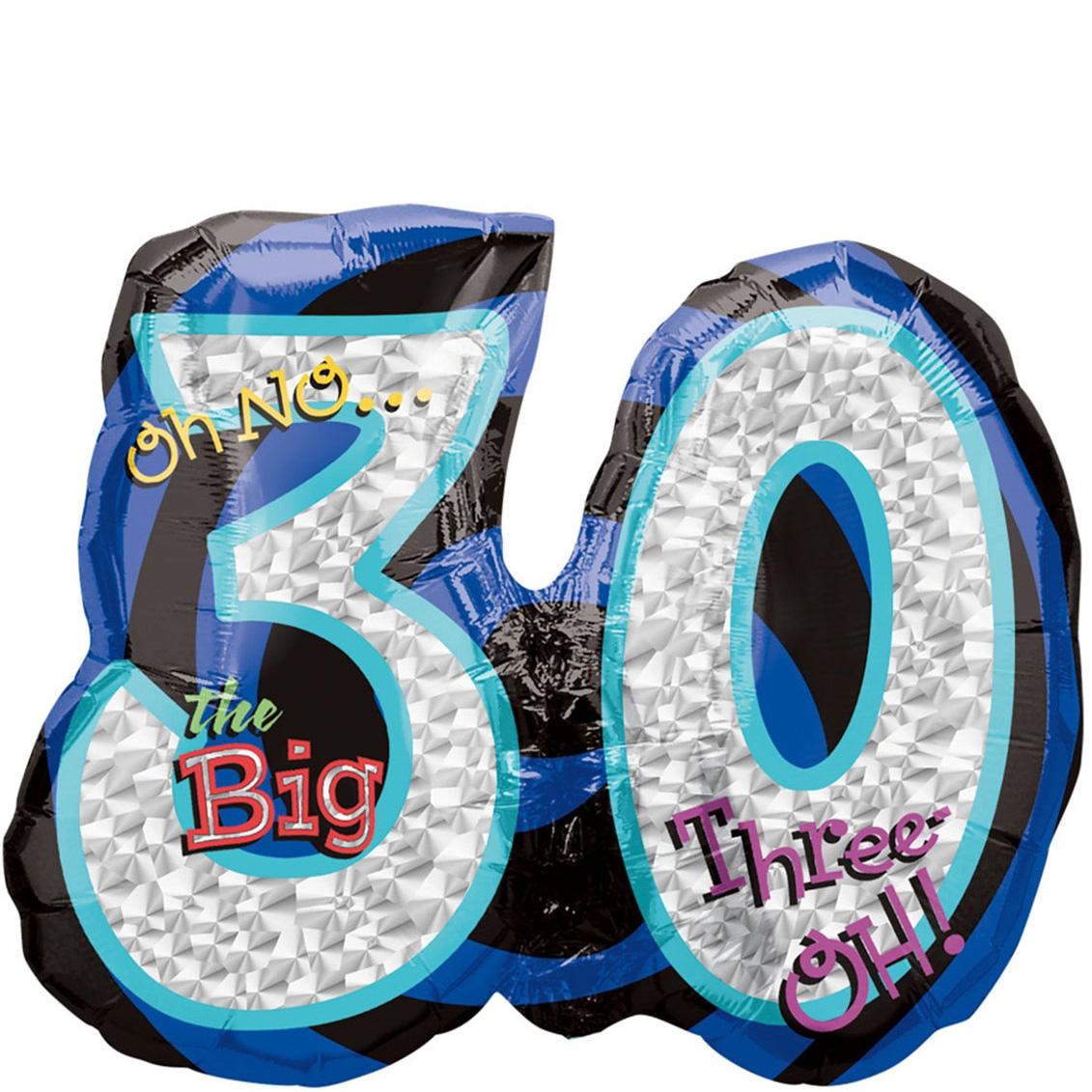 Oh No The Big 30 Holographic Balloon 26 x 21in Balloons & Streamers - Party Centre - Party Centre
