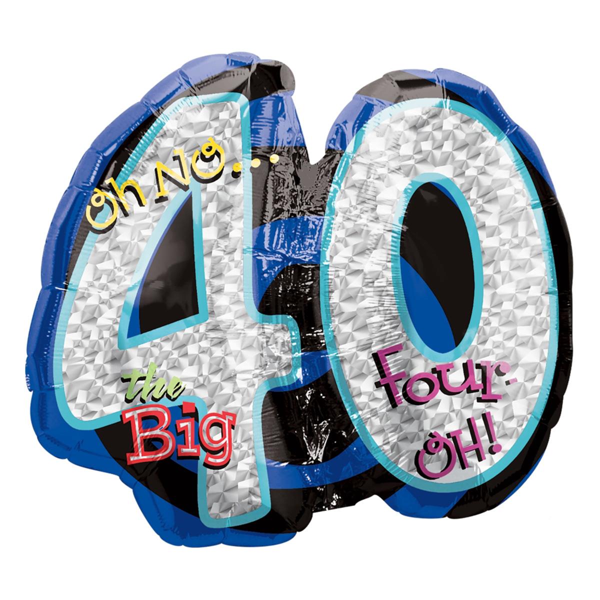 Oh No The Big 40 Holographic Balloon 26 x 21in Balloons & Streamers - Party Centre - Party Centre