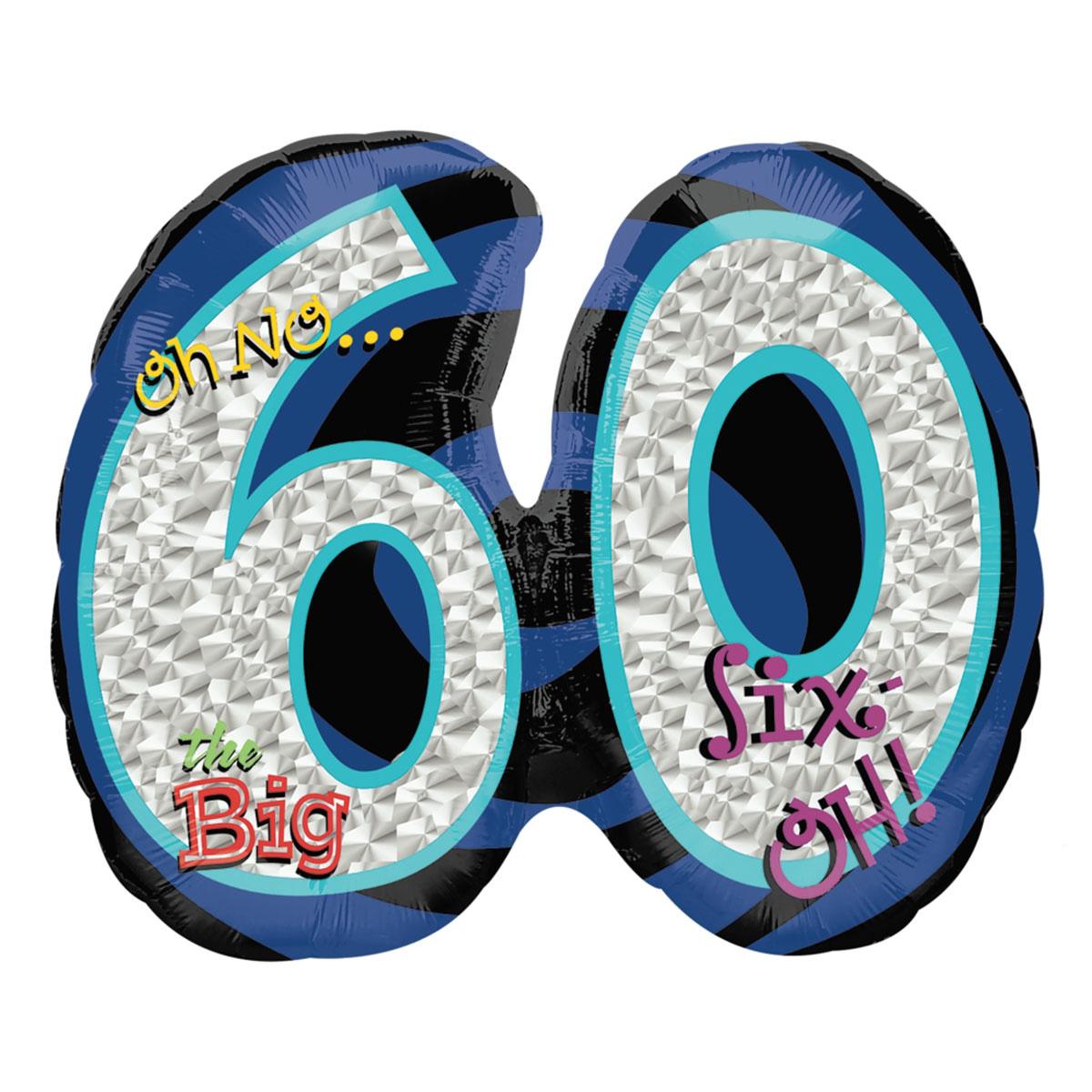 Oh No The Big 60 Holographic Balloon 26 x 21in Balloons & Streamers - Party Centre - Party Centre