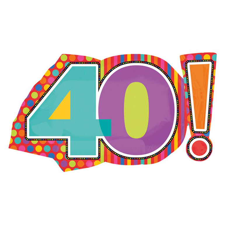 Dots & Stripes 40th Birthday Foil Balloon  29 x 18in Balloons & Streamers - Party Centre