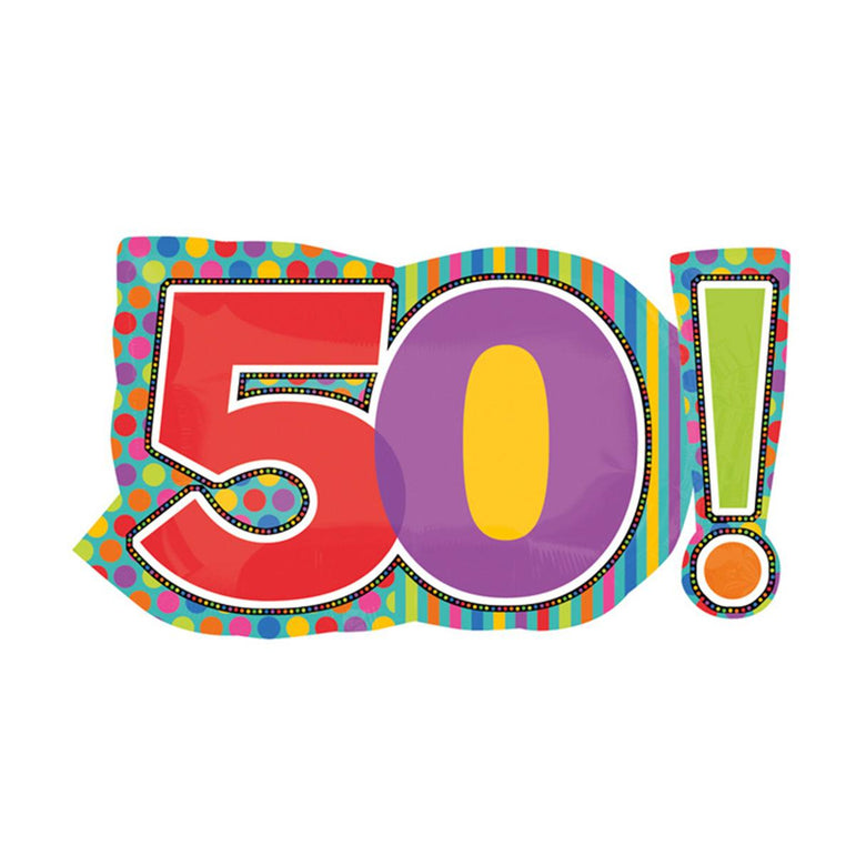 Dots & Stripes 50th Birthday Foil Balloon 29 x 18in Balloons & Streamers - Party Centre