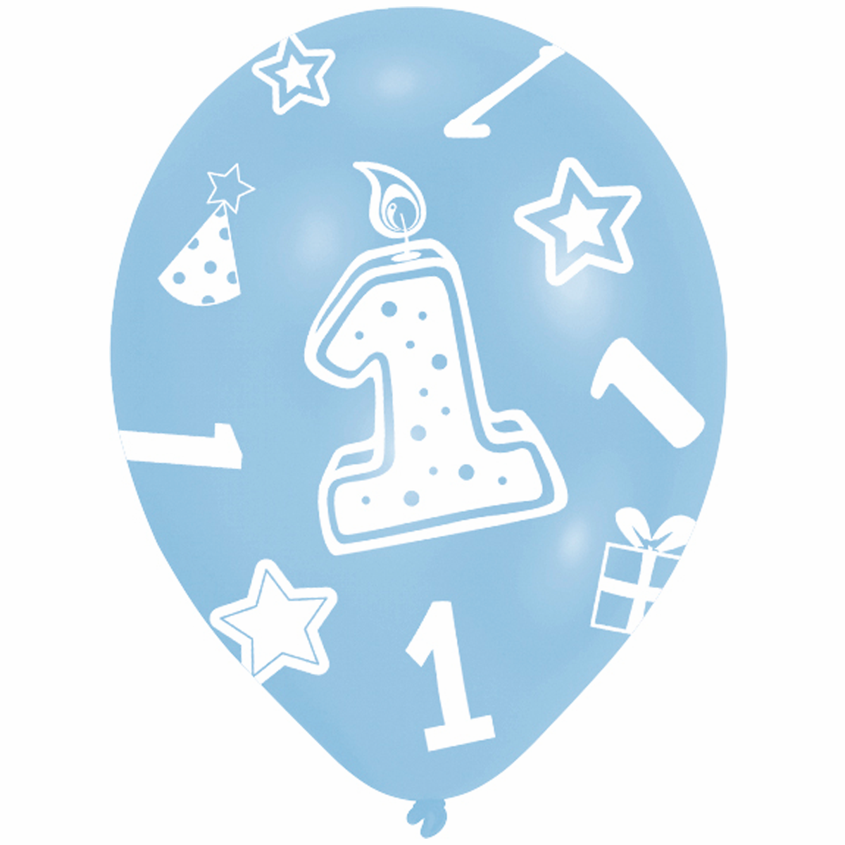 1st Birthday Blue Latex Balloons 11in, 6pcs Balloons & Streamers - Party Centre - Party Centre