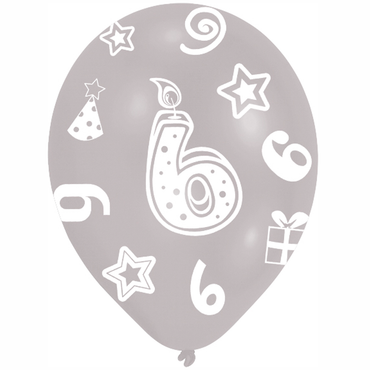 6th Birthday Assorted Colors Latex Balloons 11in, 6pcs Balloons & Streamers - Party Centre - Party Centre