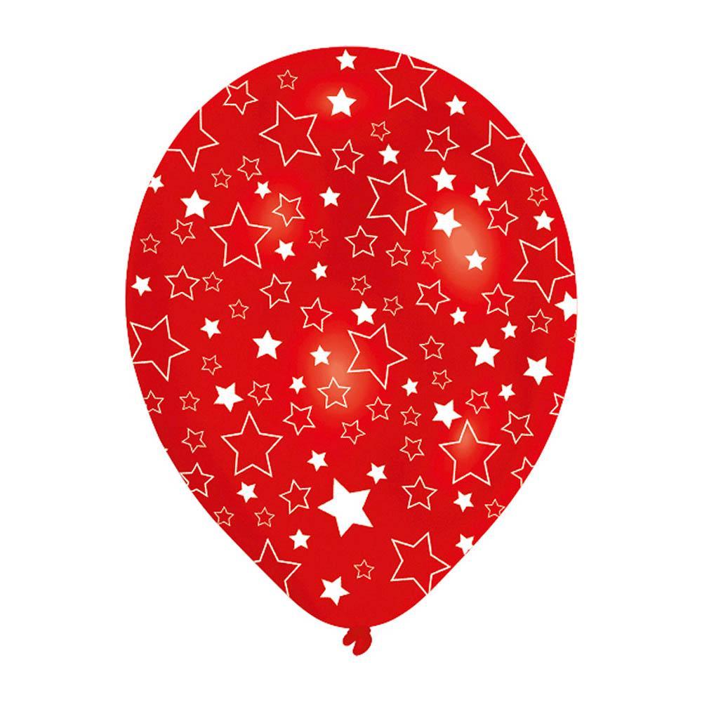 All Around Printed Stars Latex Balloons 11in, 6pcs Balloons & Streamers - Party Centre - Party Centre