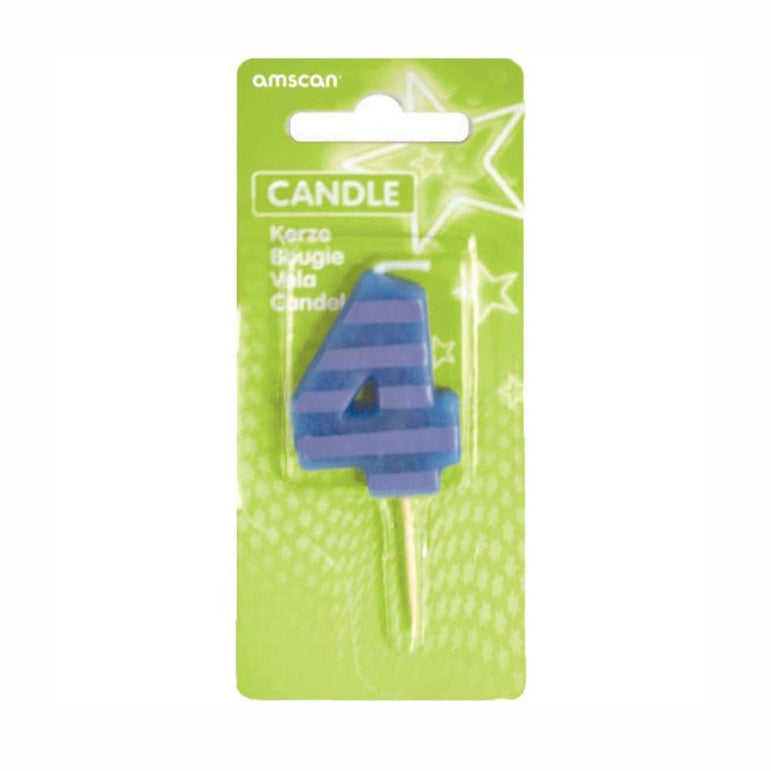 Number 4 Stripes Candle Party Accessories - Party Centre