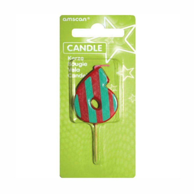 Number 6 Stripes Candle Party Accessories - Party Centre