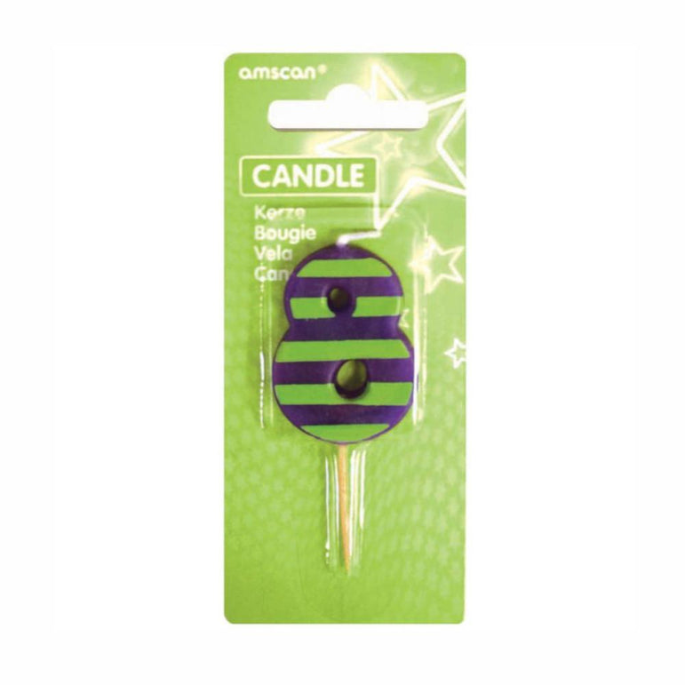 Number 8 Stripes Candle Party Accessories - Party Centre