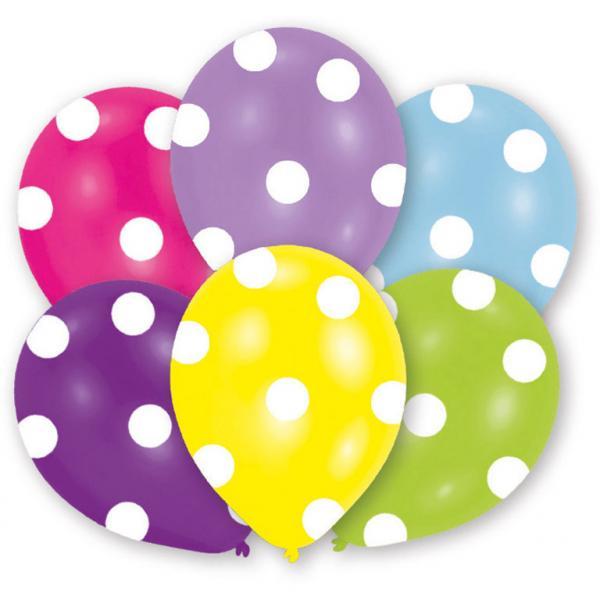 All Round Printed Polka Dots Assorted Latex Balloons 6pcs Balloons & Streamers - Party Centre - Party Centre
