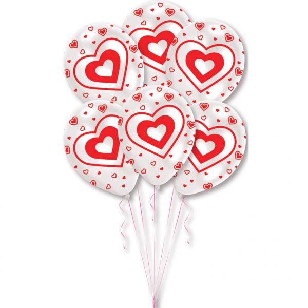 All Around Printed Hearts Latex Balloons 11in, 6pcs Balloons & Streamers - Party Centre - Party Centre