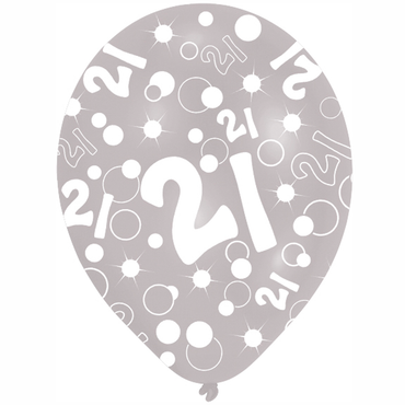 21st Birthday Assorted Colors Latex Balloons 11in, 6pcs Balloons & Streamers - Party Centre - Party Centre