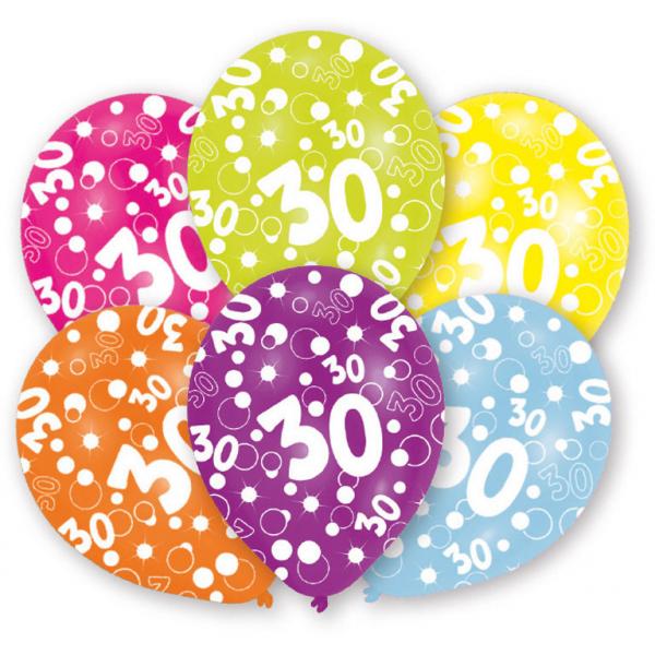 All Around Printed Age 30 Latex Balloons 11in, 6pcs Balloons & Streamers - Party Centre - Party Centre