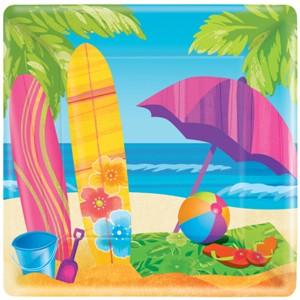 Surf's Up Dessert Square Plates 7in, 8pcs Printed Tableware - Party Centre
