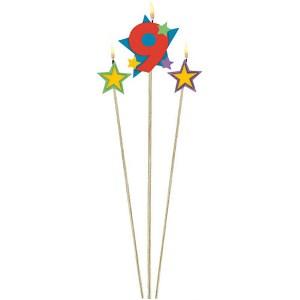 Number 9 Star Birthday Candle 3pcs Party Accessories - Party Centre - Party Centre