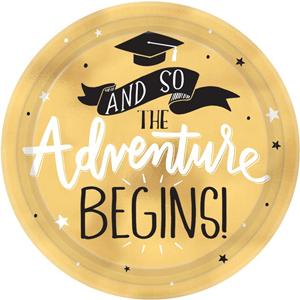 The Adventure Begins Round Paper Plates 7in, 8pcs Printed Tableware - Party Centre