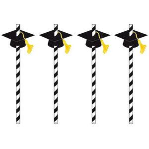 Graduation Caps With Paper Straws 12pcs Candy Buffet - Party Centre - Party Centre