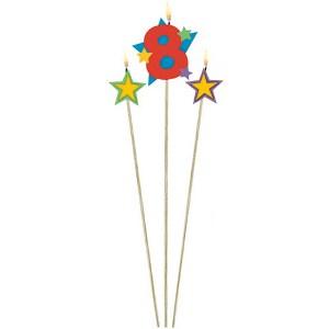 Number 8 Star Birthday Candle 3pcs Party Accessories - Party Centre - Party Centre