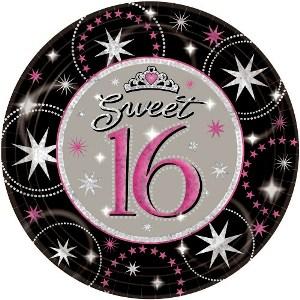 Sweet 16 Sparkle Prismatic Dinner Plates 9in, 8pcs Printed Tableware - Party Centre - Party Centre