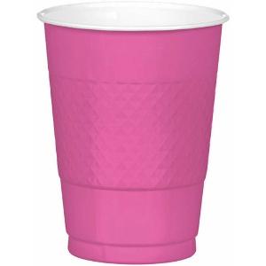 Bright Pink Plastic Cups 12oz, 20pcs Solid Tableware - Party Centre - Party Centre