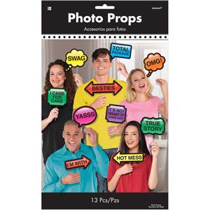 Photo Booth Trendy Phrases Photo Props 13pcs Party Accessories - Party Centre - Party Centre
