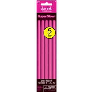 Pink Glow Sticks 8in, 5pcs Party Accessories - Party Centre