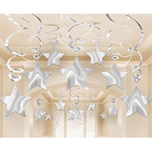 Silver Shooting Star Swirl Decorations 24in, 30pcs Decorations - Party Centre - Party Centre
