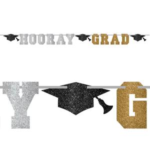 Hooray Grad Ribbon Letter Banner 12ft Decorations - Party Centre - Party Centre