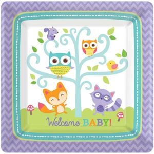 Woodland Welcome Square Plates 10in, 8pcs Printed Tableware - Party Centre - Party Centre