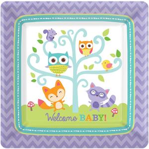 Woodland Welcome Square Plates 7in, 8pcs Printed Tableware - Party Centre - Party Centre