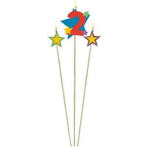 Number 2 Star Birthday Candle 3pcs Party Accessories - Party Centre - Party Centre